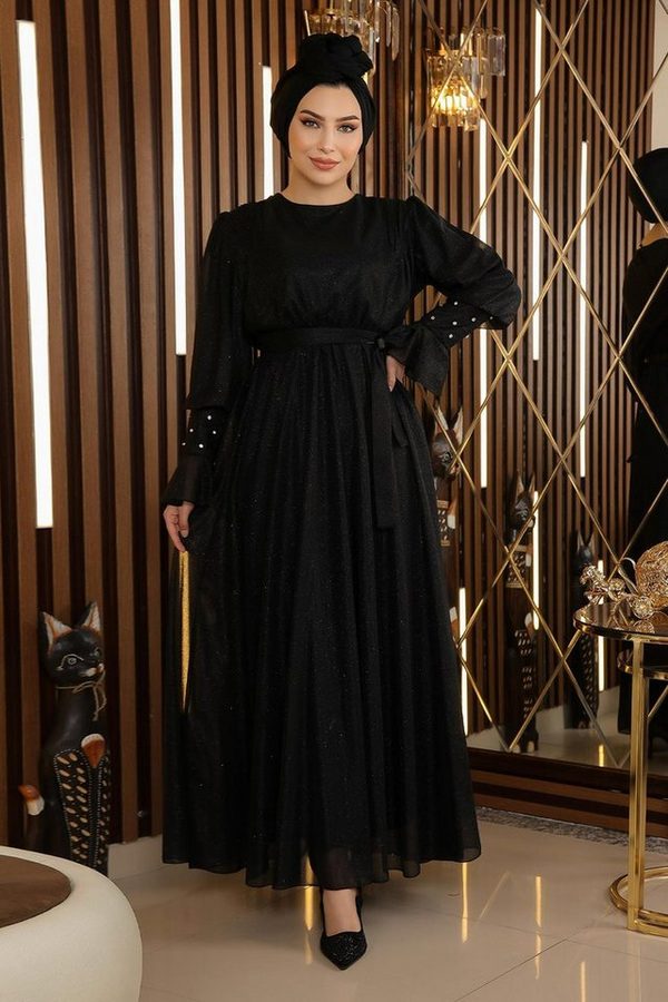 MODAMİHRAM Abendkleid ElbiseStein Detail Glitzer Chiffon Abendkleid