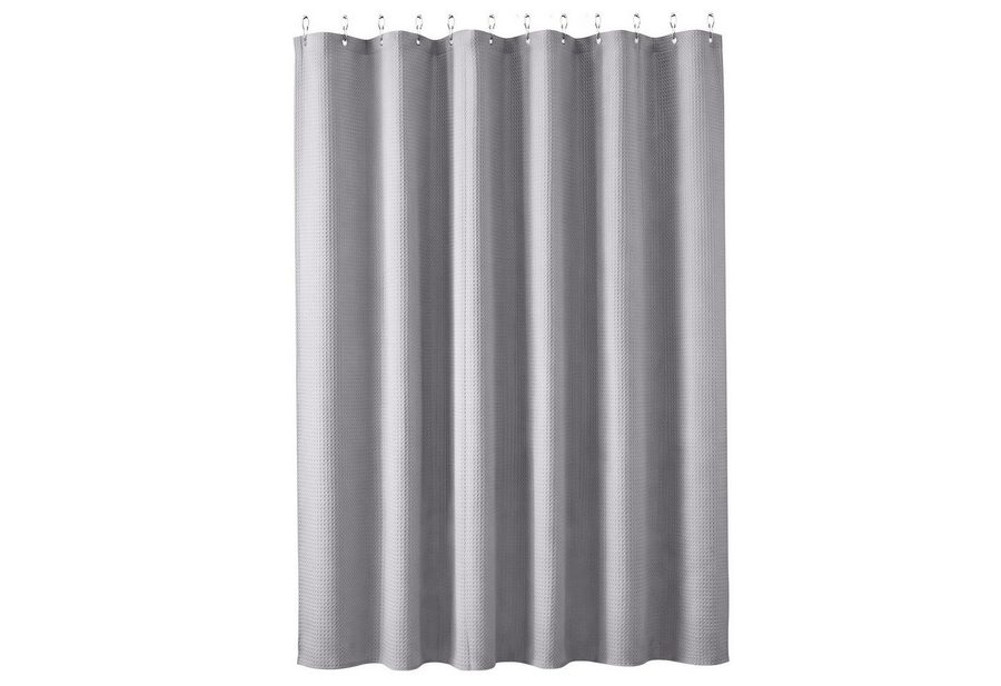 Sekey Duschvorhang 180x200cm Textil Duschvorhang Waffelstoff Waschbar mit Ösen & Haken Breite 180 cm (Packung, inkl. 12 Ringe), wasserabweisend,Wannenvorhang, Polyester, Beschwerter Saum, Dunkelgrau von Sekey