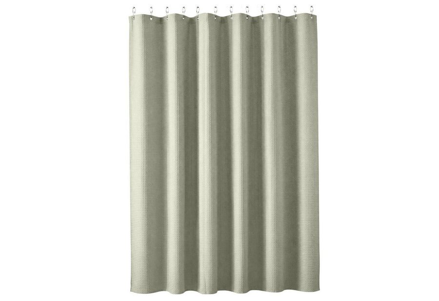Sekey Duschvorhang 180x200cm Textil Duschvorhang Waffelstoff Waschbar mit Ösen & Haken Breite 180 cm (Packung, inkl. 12 Ringe), wasserabweisend, Wannenvorhang, Polyester, Beschwerter Saum, Grün von Sekey