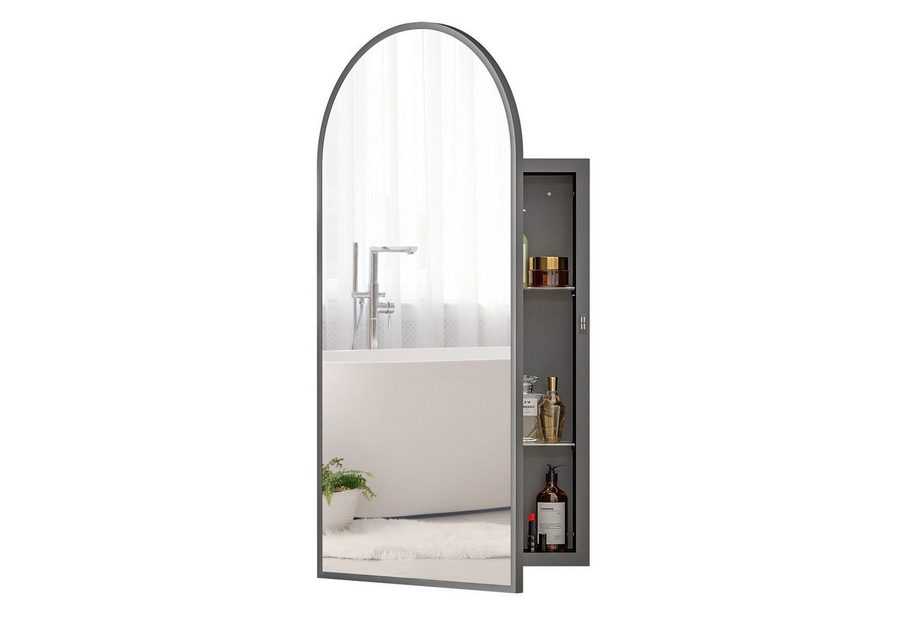 radelldar Badezimmerspiegelschrank Metallischer Hängeschrank mit Spiegel, Wandmontiertes Badschrank (1-St) Elegantes Bogen-Design, mit Einstellbaren Glasregalen, 40x80 cm von radelldar