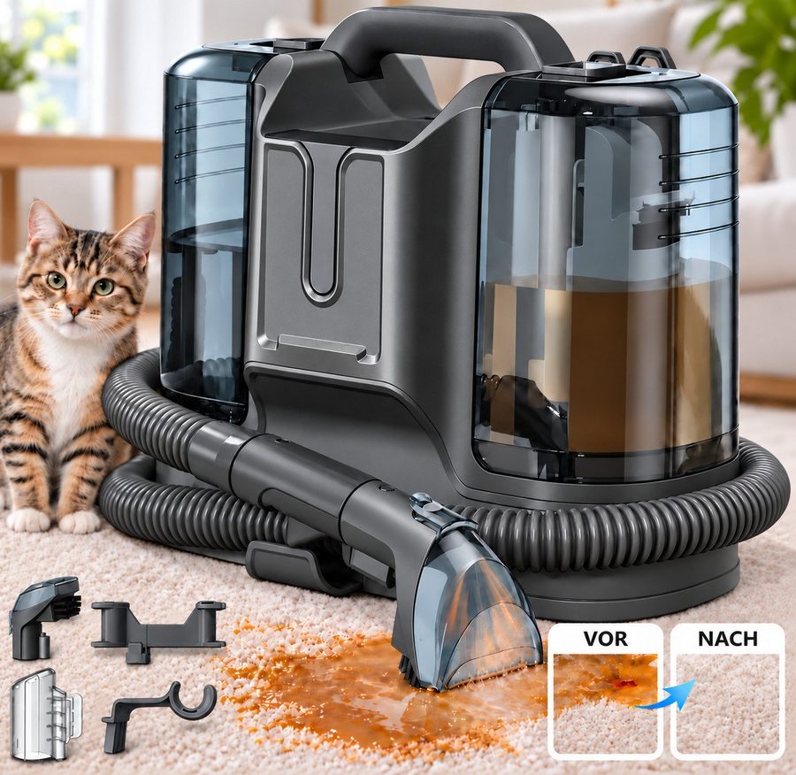 Luckice Teppichreinigungsgerät Polsterreiniger Gerät, Bodenschrubber, Nasssauger, Reinigungsmaschine, Geeignet für Sofas,Teppiche, 450W,11000Pa,1.8L