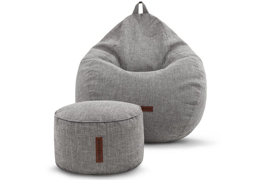 Green Bean Sitzsack Indoor Sitzsack XXL Home Linen +Hocker (2er Set Indoor Sitzsack 80x90x50cm + Sitzpouf 45x25cm mit EPS-Perlen Füllung -, Fußhocker Fußkissen Sitz-pouf Bodenkissen Liegekissen), Sitzkissen Lounge Chair Sitzhocker Relax-Sessel Bean Bag