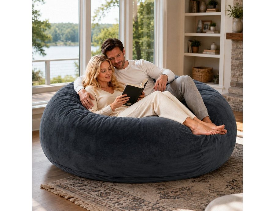 VUZINIC Sitzsack 6ft mit Füllung, für Groß & Klein, weich (1 St), maschinenwaschbarer Bezug, Dunkelgrau