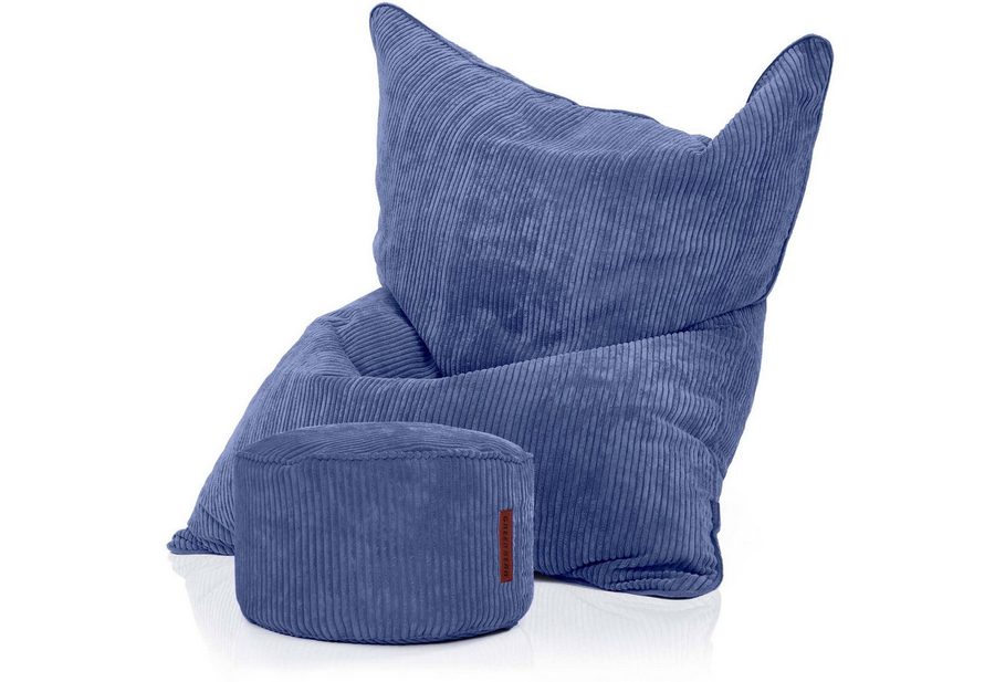 Green Bean Sitzsack XXL Sitzsack Square Cord + Hocker (Sitzsack + Hocker im Set - XXL Riesensitzsac mit passendem Fußhocker), Bean Bag Bodenkissen Liegekissen Sitzkissen Indoor Drinnen Waschbar