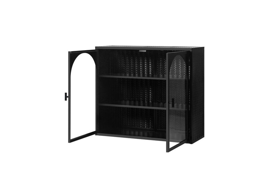 FANNOU Hängeschrank mit dreistufiger Lagerung, 70 x 60 x 23 cm Glastüren Moderner zweitüriger Wandschrank für Eingangsbereich, Küchen von FANNOU