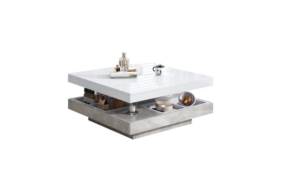 Merax Couchtisch 360° drehbar (1-St., 70x70x36cm), hochglanz Beistelltisch Wohnzimmertisch Satztisch mit Stauraum von Merax