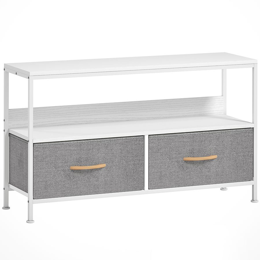 HOMCOM TV-Möbel, TV-Tisch mit Regal und 2 faltbaren Stoffschubladen, für Fernseher bis zu 119,4 cm, Länge 98 cm, für Wohnzimmer, Schlafzimmer, Weiß und Grau   Aosom