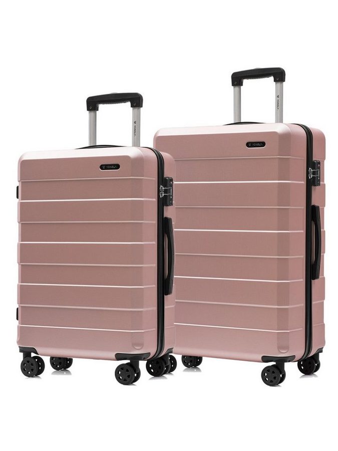 YONSLY Trolleyset Trolley Reisekoffer Hartschalen-Reiseset, 4 Rollen, (2-tlg., 2 tlg., L/XL), 360°-Rollen, Zahlenschloss, weicher Gummigriff