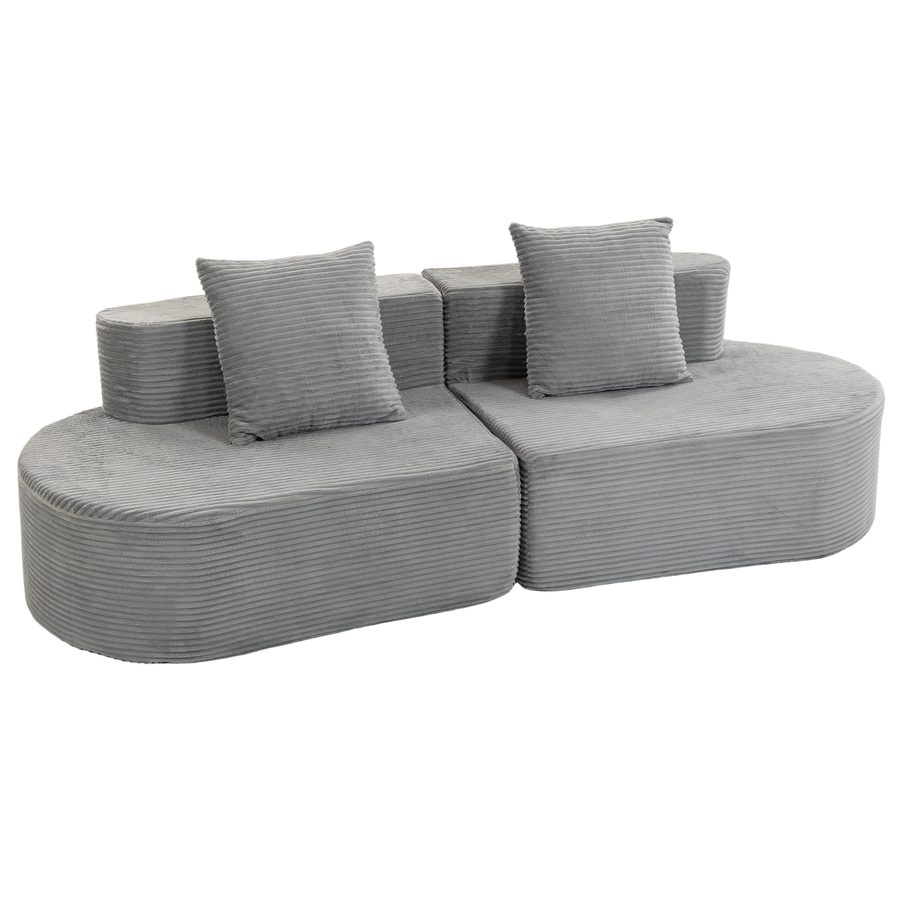 HOMCOM 3-Sitzer-Sofa, modulares Sofa 245 cm rahmenlos mit großer, tiefer Sitzfläche, dicke Polsterung, 2 Kissen, modernes vakuumkomprimiertes Cordvelours-Sofa für Wohnzimmer, Hellgrau   Aosom