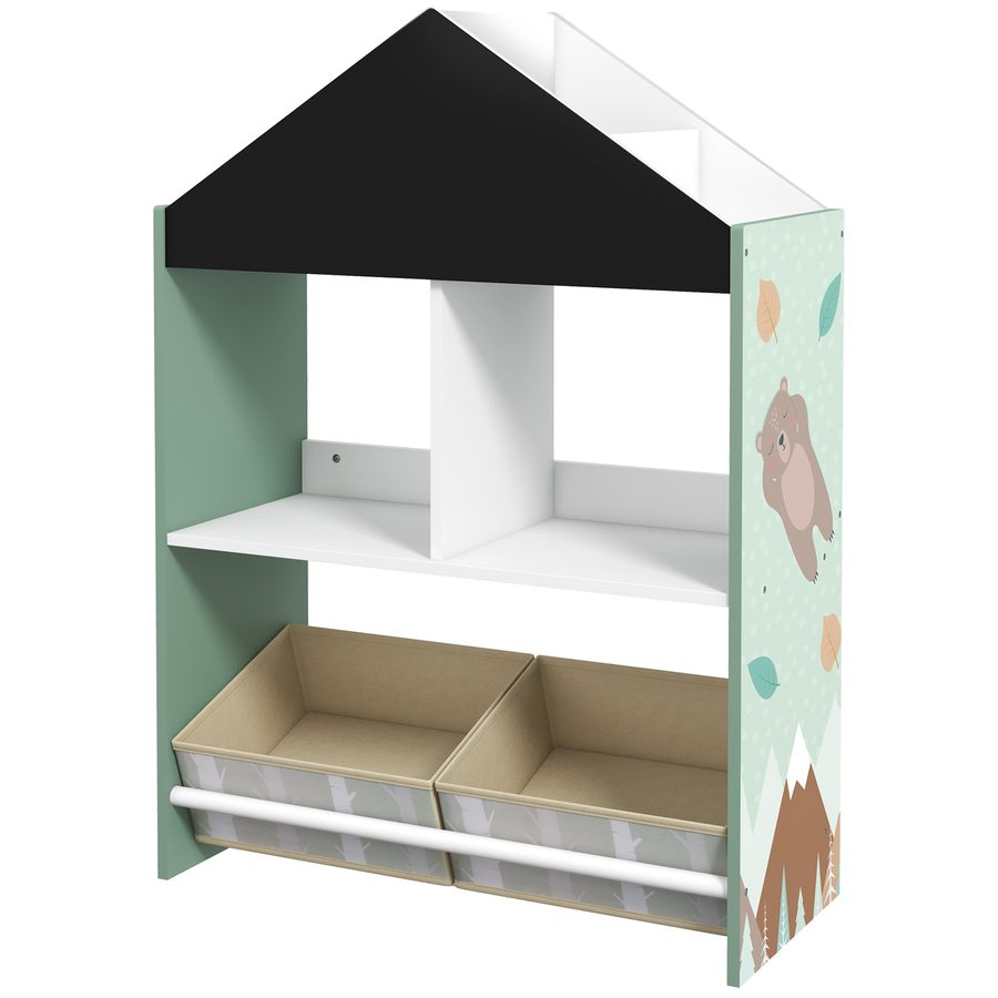 ZONEKIZ Spielzeugregal für Kinder mit Tafel, Kinderzimmermöbel mit herausnehmbaren Schubladen und Regalen, Möbel für Kinderzimmer und Kindergarten, Grün   Aosom von ZONEKIZ