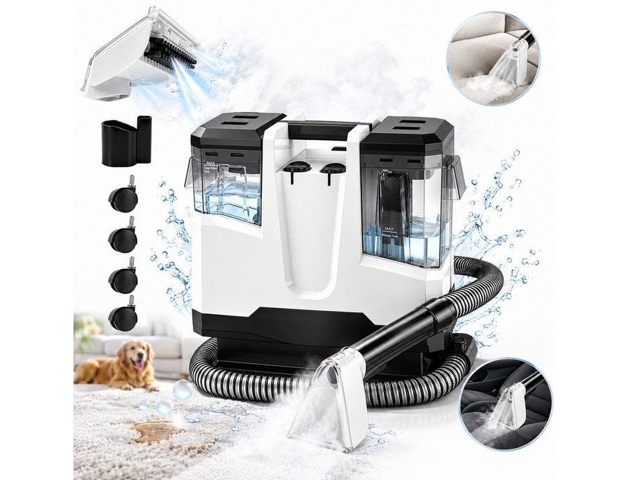Fofile Dampfreiniger Polsterreiniger Gerät, Teppichreinigungsgerät, Dampfsauger, 600 W, mit Beutel, 4 m langes Netzkabel & 1,6 m Schlauchlänge, Handdampfreinige