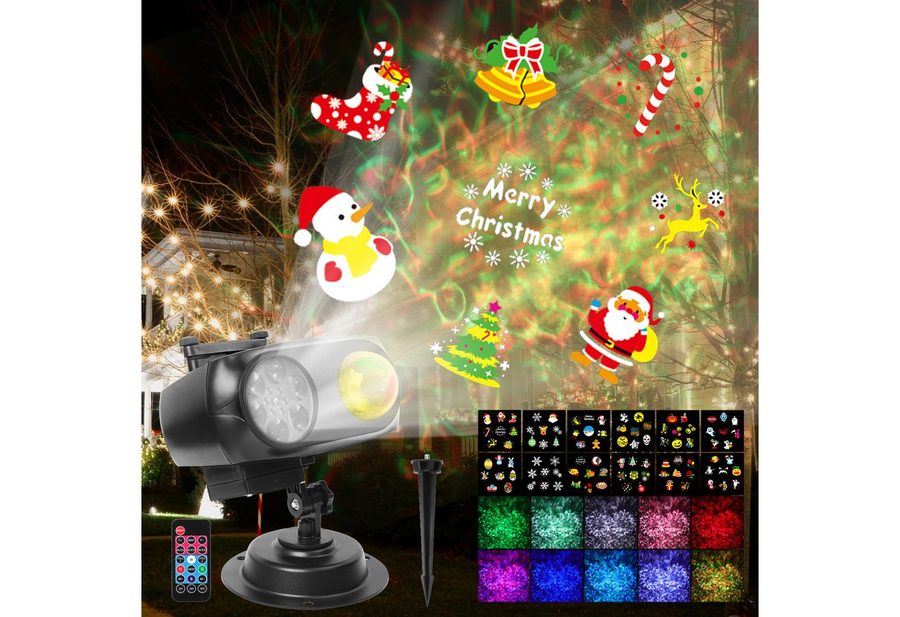 Fofile Projektor Weihnachten Aussen Innen - 96 Mustern+10 Wasserwellen LED-Beamer (LED Projektionslampe, Wasserdicht, mit Fernbedienung)