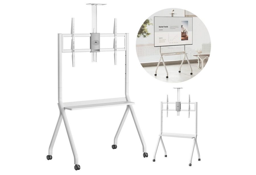 Maclean TV-Ständer MC-114 Wagen TV-Trolley-Ständer mit 55-100'' TV-Halterung, (bis 100 Zoll, Kameraablage, Auf Rädern, max. Belastung 120kg/10kg Ablage)