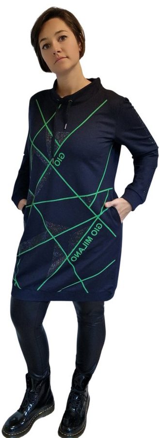 Gio Milano Sweatkleid G25-1100 mit Strassbesatz und Label-Details sportlich-elegant