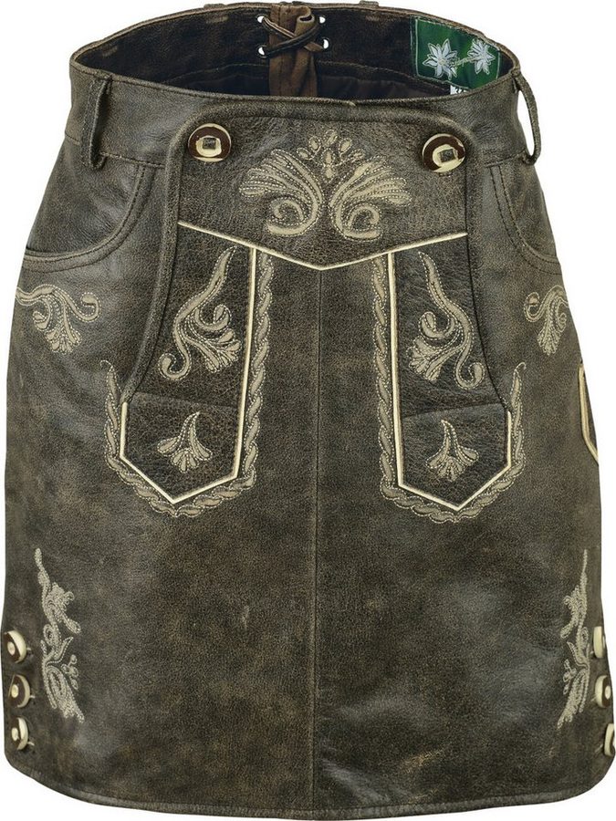Fuente Leather Wears Trachtenrock Vintage Trachten Lederrock Damen, kurz, Nappa-Leder, rot schwarz antik Latz