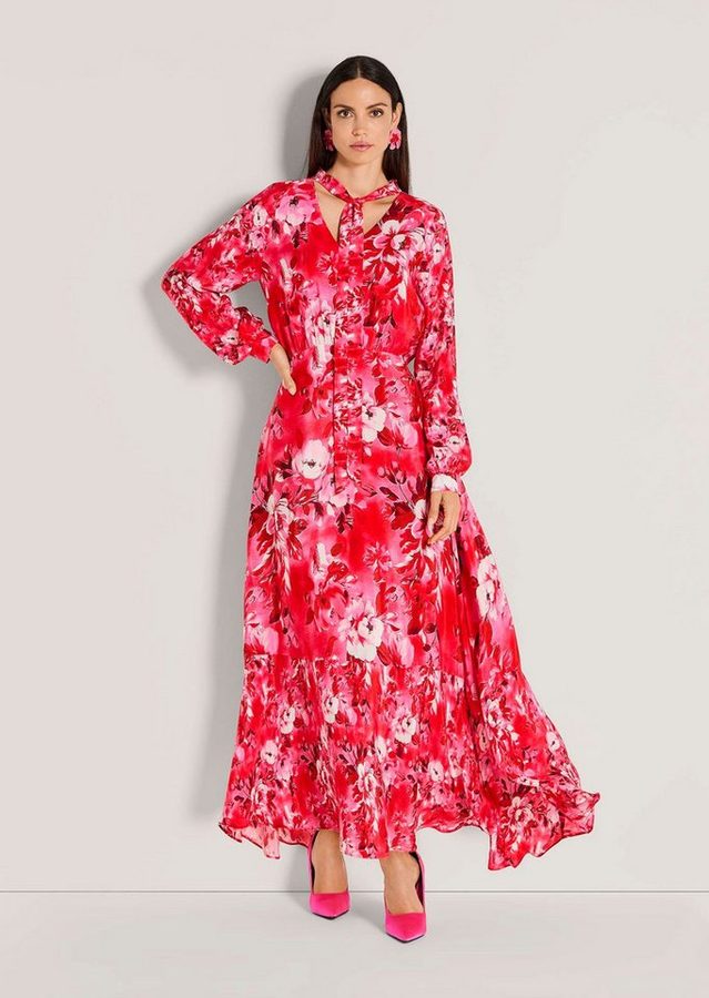 MADELEINE Maxikleid Stretchkleid mit Blumenmuster Maxikleid mit V-Ausschnitt, Bindeband und Langarm