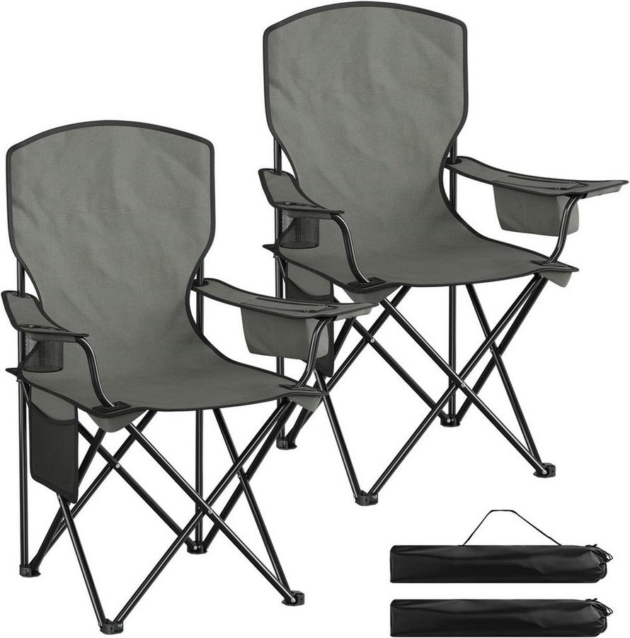 Woltu Campingstuhl (2 St), Klappbar, leicht, mit Hochlehne Kühltasche Getränkehalter Seitentasche