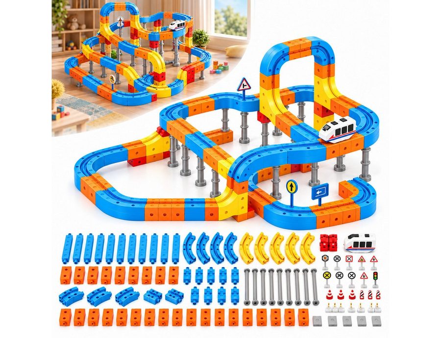 Fyrove Magnetspielzeug Bausteine Kinder, motorisiertes Konstruktionsspielzeug Magnetspielbausteine, (Set, 80 St., 80‑teiliges), für abwechslungsreiche Streckenbauweisen