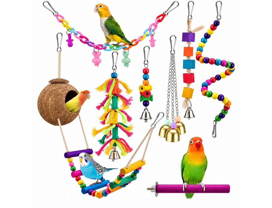MOPUEA Vogelspielplatz Vogelspielplatz Wellensittich Spielzeug mit Kletter-& Schaukelfunktion