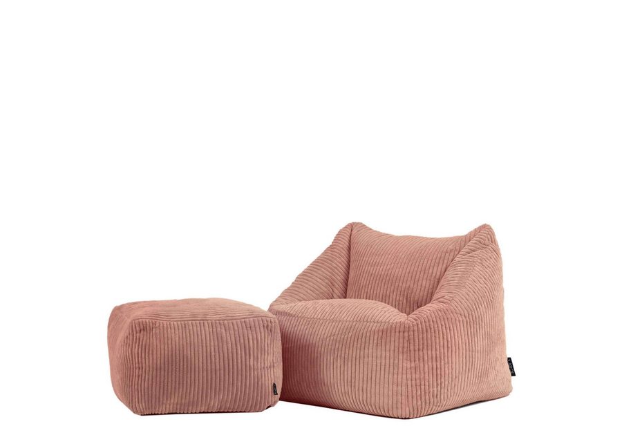 icon Sitzsack Kinder aus Cord flauschig mit Hocker „Natalia“ (Spar-Set, 1 x Sitzsack, 1 x Hocker), 55x44cm, Made in Germany, für Kinderzimmer