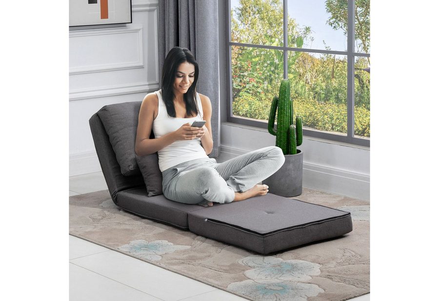 HOMCOM Schlafsofa 2 in 1 Schlafsessel klappbar mit Bettfunktion 60 x 80 x 56 cm, Bodensofa 1 Teile, für Wohnzimmer, Schlafzimmer, Leinen, Dunkelgrau von HOMCOM