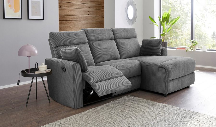 OTTO home Ecksofa JENNA, L-Form, 236cm, manuelle u. elektrische Funktion, mit USB A/C, Liegefunktion 105°-150°, Federkern, in Struktur fein oder Cord-Bezug von OTTO home