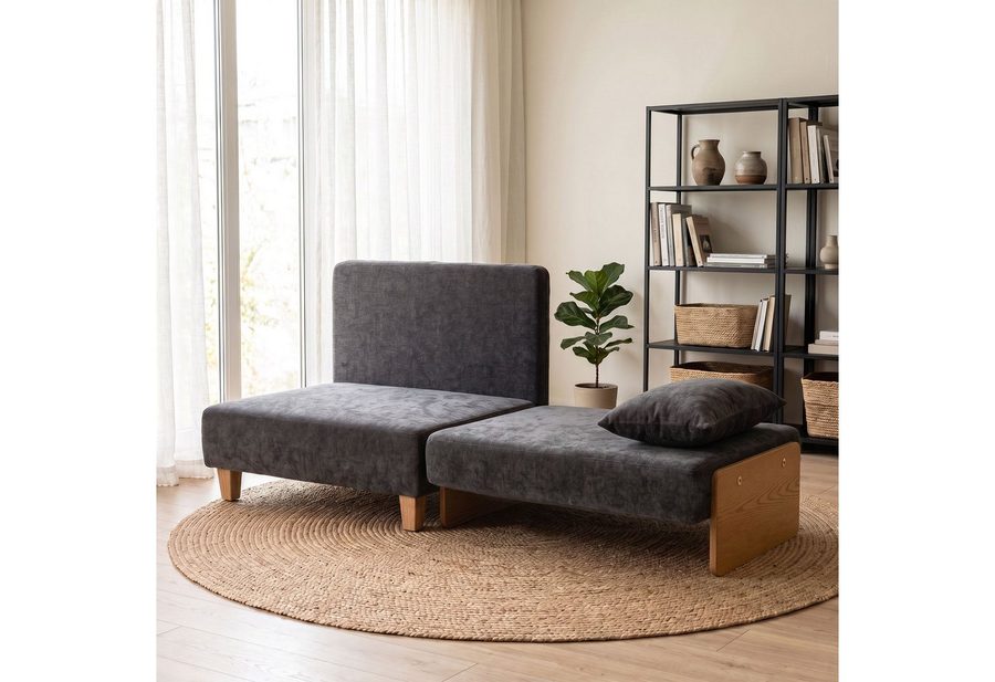 HOMCOM Schlafsofa Schlafsessel Gästebett mit 2 waschbaren Kissen Seitentaschen, Set 1 Teile, 2-in-1 Schlafsessel, Seitentaschen