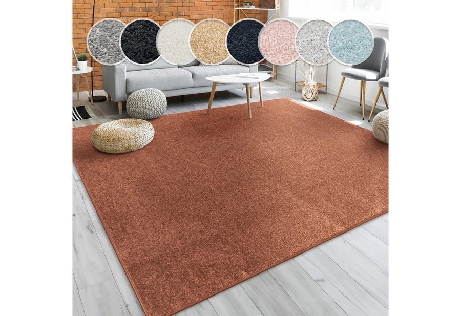 Paco Home Teppich Porto 890, rechteckig, Höhe: 13 mm, Kurzflor, Uni-Farben, auch in rund oder als Läufer, Wohnzimmer von PACO HOME