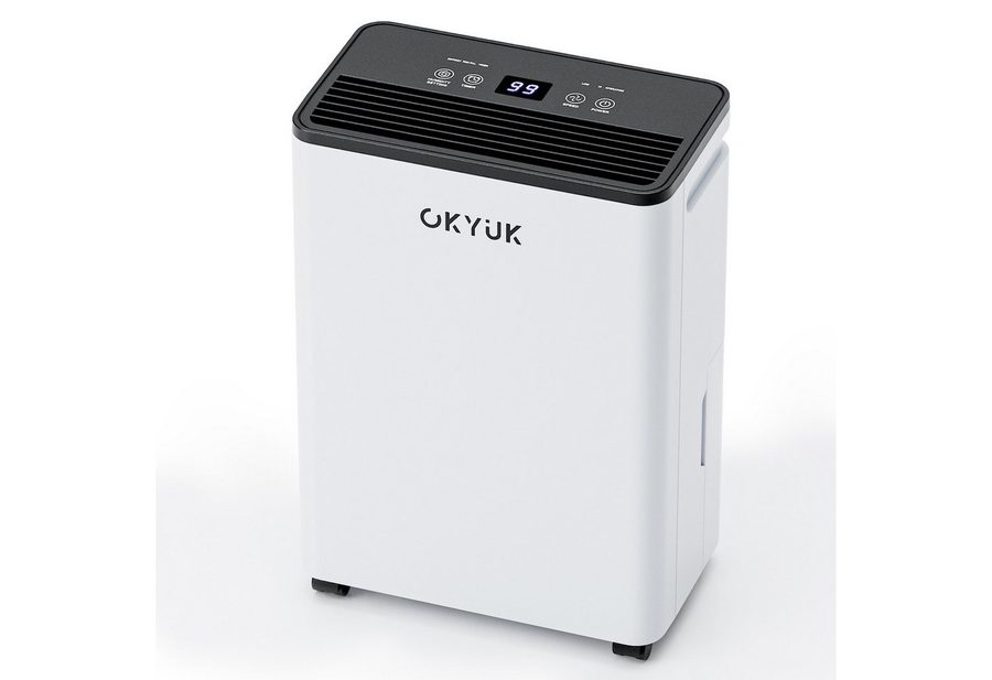 OKYUK Luftentfeuchter Luftentfeuchter 10L, leise, mit Abschaltung, für 75 m³ Räume, Tank 2,5 l