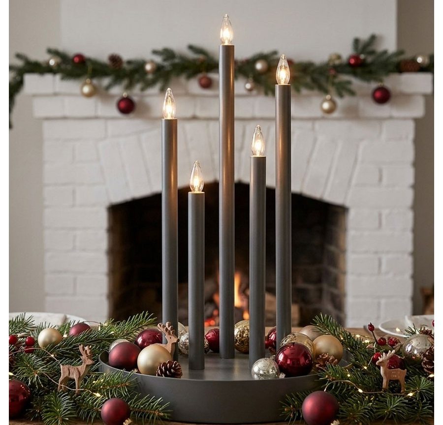 EGLO LED Dekolicht, Leuchtmittel inklusive, Warmweiß, LED Kerzenständer Wohnzimmerlampe 5-Flammig Weihnachten XMAS H 46 cm von EGLO