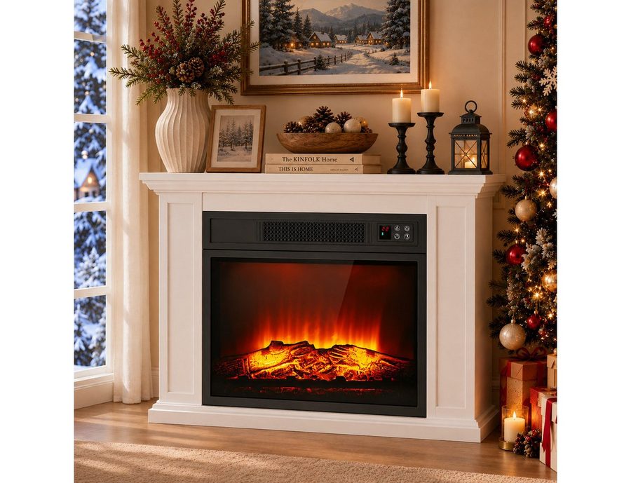 oyajia Elektrokamin mit Schrank, 23", 1000/2000W Heizung, 3D-Flammeneffekt, Thermostat, Elektrischer Kamin 79,7x20x53,9 cm, Fernbedienung, LED-Licht, Timer von oyajia