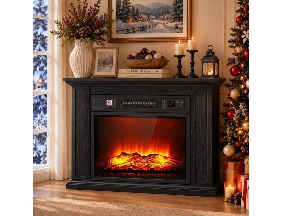 oyajia Elektrokamin mit Schrank, 23", 1000/2000W Heizung, 3D-Flammeneffekt, Thermostat, Elektrischer Kamin 79,7x20x53,9 cm, Fernbedienung, LED-Licht, Timer von oyajia