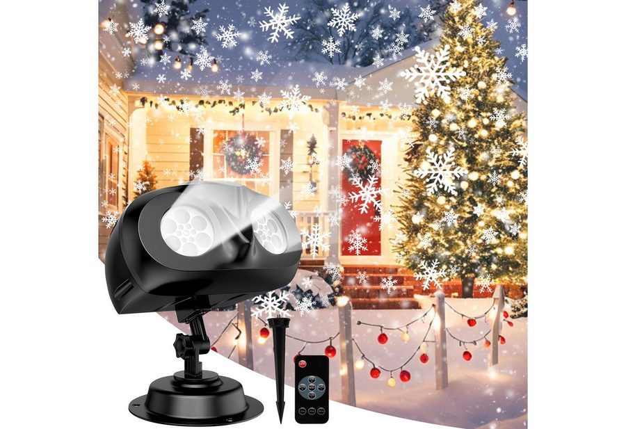 Fofile Projektor Weihnachten Aussen Doppelter Kopf Schneeflocken Projektor LED-Beamer (Dynamische Weihnachtsdeko mit Timer für Garten Fenster Wand Hof)