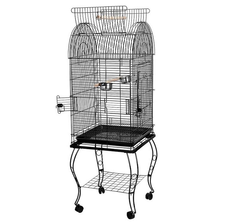JEOBEST Vogelkäfig Voliere Wellensittlichkäfig mit Ständer und 2 Metall-Zubringer, Vogelvoliere Käfig Vogelhaus 150 cm hoch