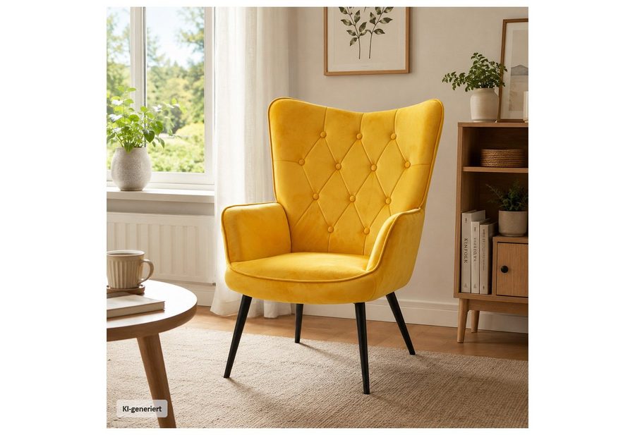 HTI-Living Loungesessel Ohrensessel Freya Velvet Gelb (1 Stück, 1-St., 1 Sessel), Loungesessel mit samtiger Oberfläche und Armlehnen