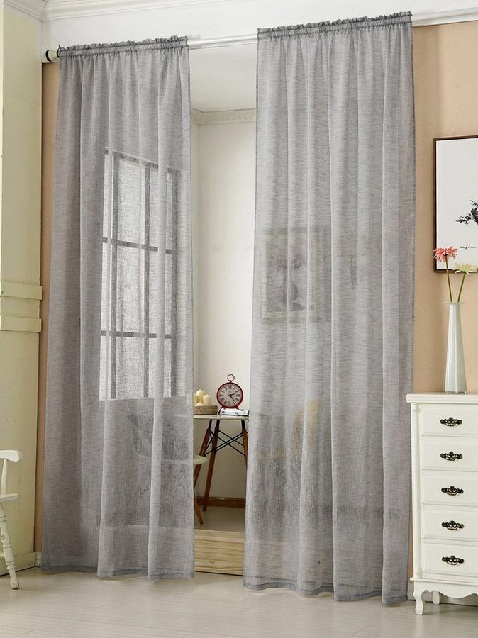 Woltu Gardine (2 St), Kräuselband, halbtransparent, 2er-Set mit Kräuselband Leinen Optik von WOLTU