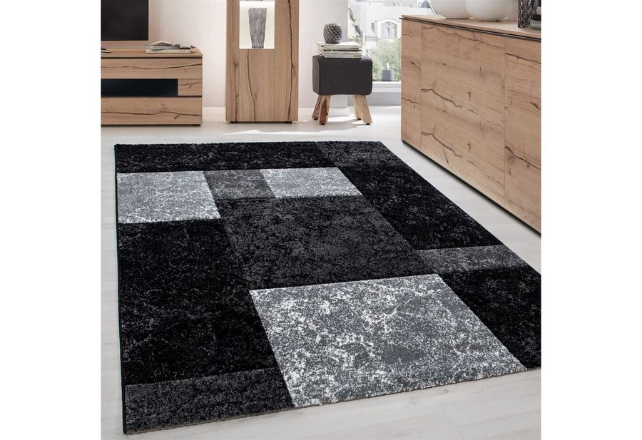 Carpettex Frisé-Teppich Kariert Design, Rechteckig, Höhe: 13 mm, Designer Wohnzimmer Teppich Kurzflor Konturenschnitt Kariert Design von Carpettex
