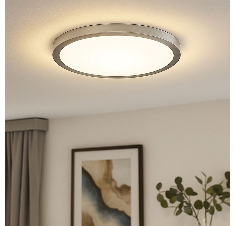 Briloner Leuchten LED Deckenleuchte, LED-Leuchtmittel fest verbaut, Warmweiß, LED Deckenleuchte Wohnzimmerlampe Hintergrundbeleuchtung silber rund von Briloner Leuchten