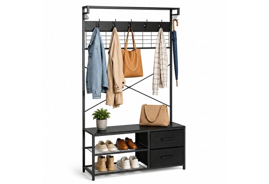 relaxdays Garderobenständer mit Schuhregal, (1 St), schwarz
