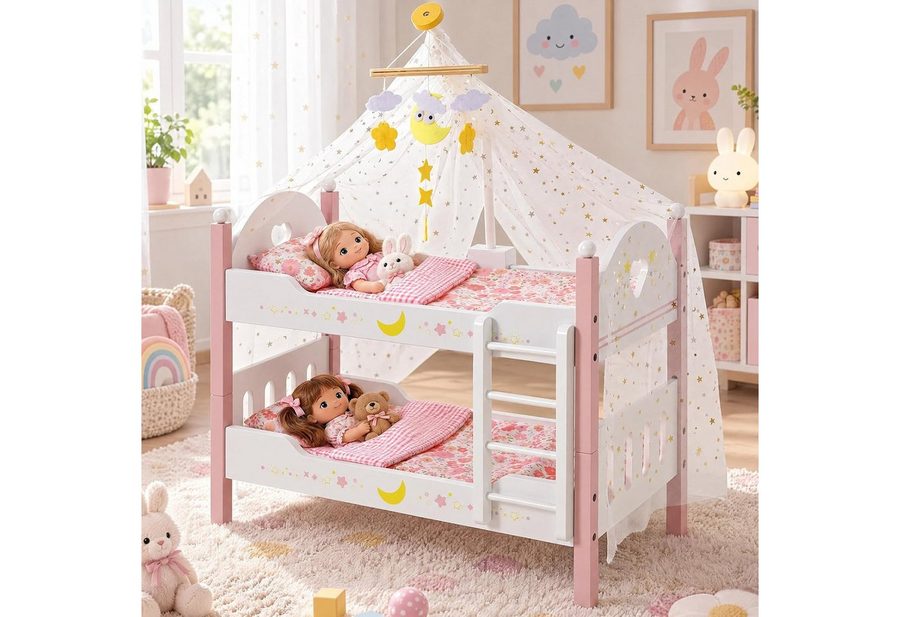 TLGREEN Puppenbett als Kinderspielzeug (stabiles Puppenmöbel für fantasievolle Rollenspiele, 55 x 30 x 46 cm), kreatives Spielzeug‑Geschenk für Kinder ab 3 Jahren im Kinderzimmer von TLGREEN