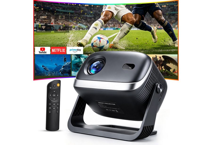 HS Onsing Projector mit Netflix, 4K Beamer, Youtube, WIFI 6 Bluetooth 5.0 LCD-Beamer (12000 lm, 1.2:1, 1280*720 px,Bluetooth 5.0,Automatische Trapezkorrektur&Hindernisvermeidung)