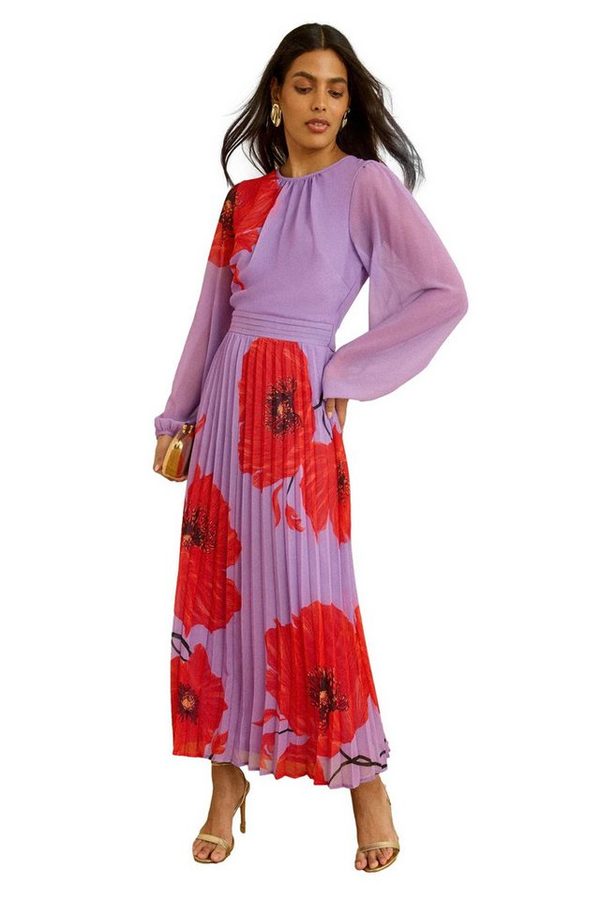 Love & Roses Midikleid Love & Roses plissiertes Chiffon-Midikleid (1-tlg)