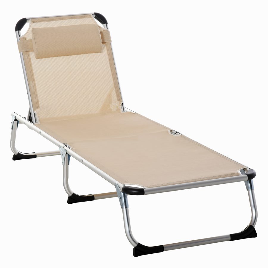 Outsunny Gartenliege Alu 5-fach verstellbar faltbar ergonomisch, Netzstoff Beige 170x60x76cm für Garten & Terrasse   Aosom.de