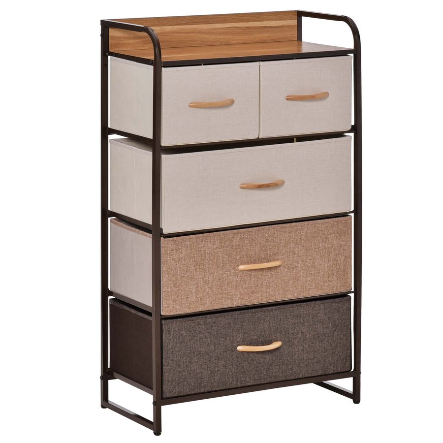 HOMCOM Kommode, Sideboard mit 5 Faltbaren Stoff-Schubladen, Griff, Aufbewahrungsschrank mit Kippschutz für Wohnzimmer, Schlafzimmer, Braun   Aosom