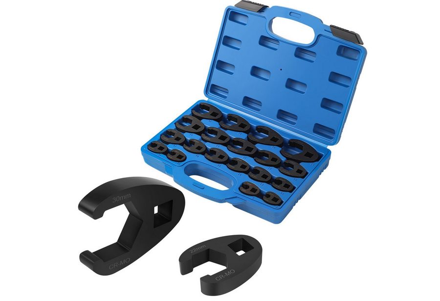 PRIISF Maulschlüssel 19-tlg Hahnenfußschlüssel Hahnenfuß Krähenfuß Schlüssel Steckschlüssel (Maulschlüssel Satz Drehmoment 1/2" 3/8" Außenvierkantantrieb 8-32mm, Krähenfuss Gabelschlüssel Hahnenfuß Leitungsschlüssel Werkzeug Kfz), Wechselbare Drehmomentschlüssel Hahnenfüße aus hochfestem Cr-Mo-Stahl