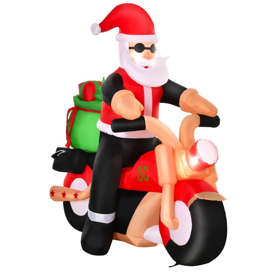 HOMCOM Aufblasbarer Weihnachtsmann auf einem Motorrad 150 cm LED mit Gebläse Weihnachts-Party Weihnachtsdekoration Polyester Weiß+Rot+Grün   Aosom von HOMCOM