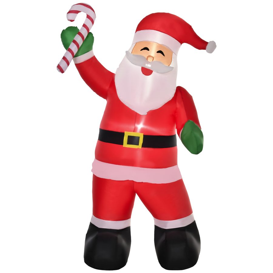 HOMCOM aufblasbarer Weihnachtsmann mit Zuckerstange, 250 cm, mit LED, Gebläse, Weihnachts-Party, Weihnachtsdekoration, 140 x 85 x 250 cm  Aosom