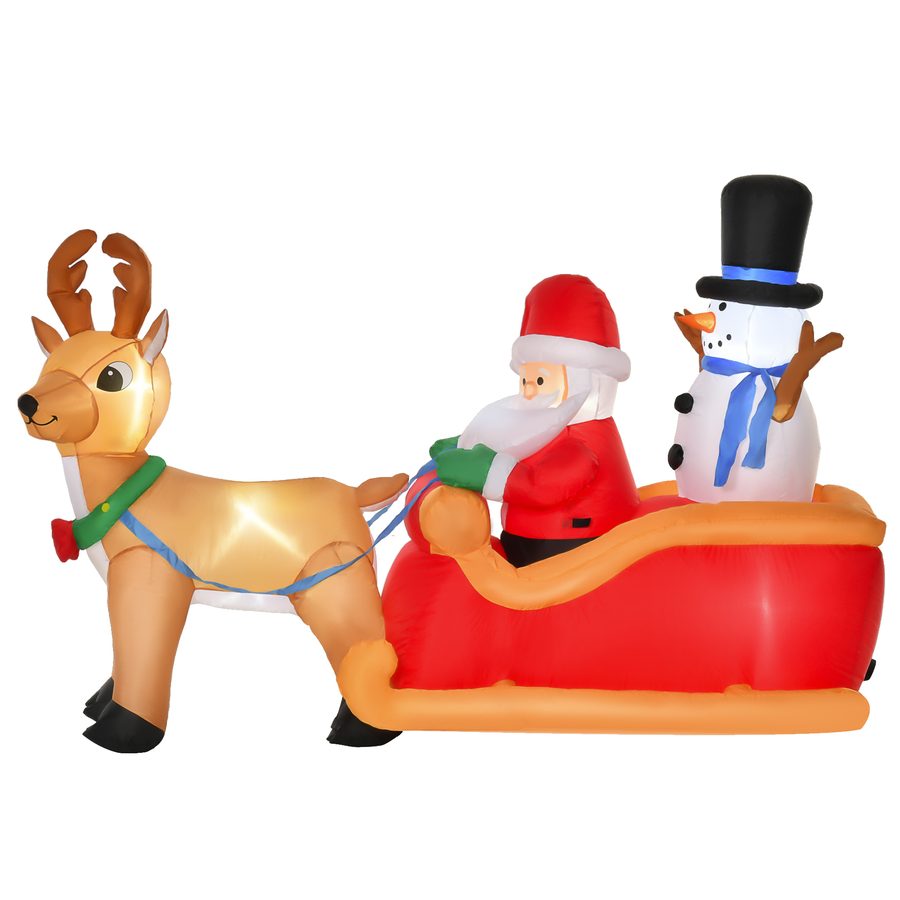 HOMCOM Aufblasbarer Weihnachtsmann auf Schlitten mit Schneemann 200 x 80 x 128 cm, wetterfest mit LED Weihnachtsdekoration aus Polyester   Aosom.de