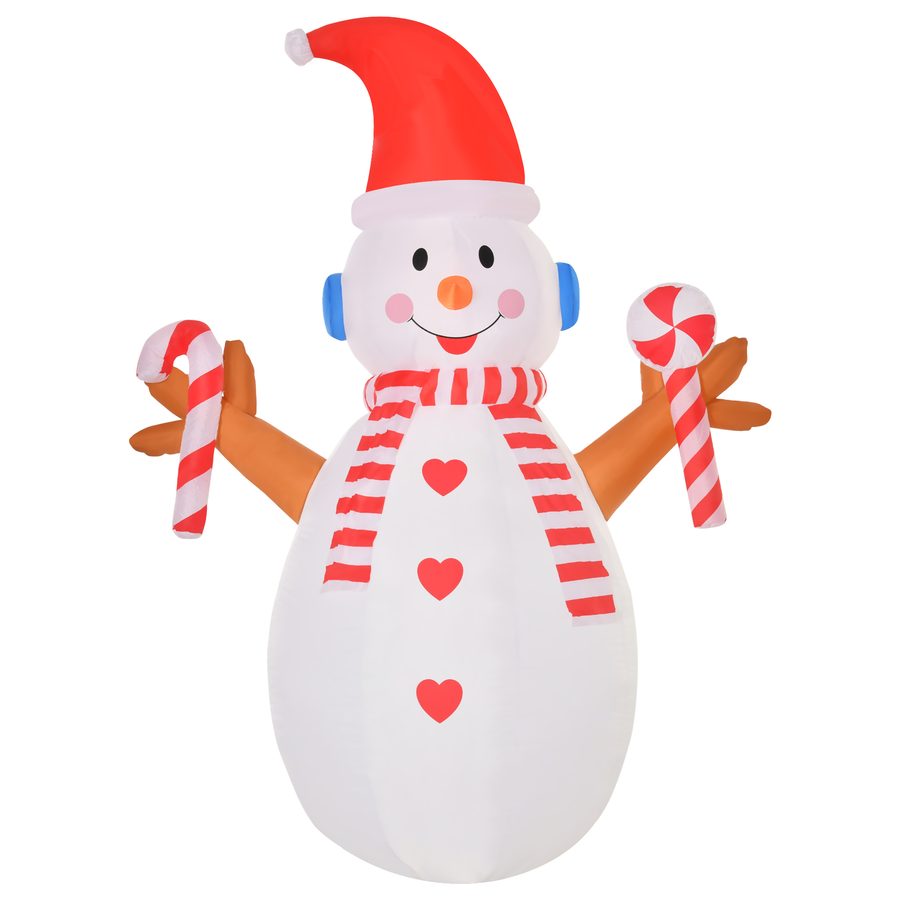 HOMCOM Aufblasbarer Schneemann 240 cm mit rotierender Beleuchtung Weihnachtsdeko für Garten & Party, weiß-rot, 180 x 100 cm   Aosom.de
