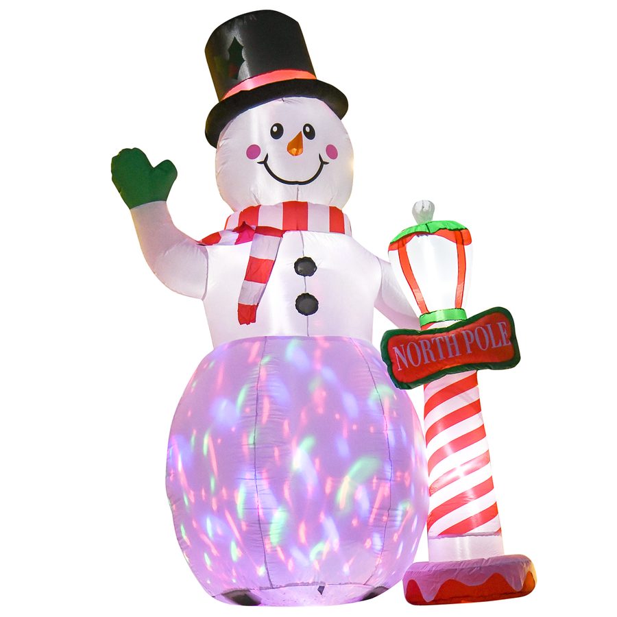 HOMCOM Aufblasbar Weihnachtsdeko, 2,4 m Schneemann mit LED-Beleuchtung, Gartendeko, Selbstaufblasende Weihnachtsbeleuchtung für Innen- und Außenbereich   Aosom